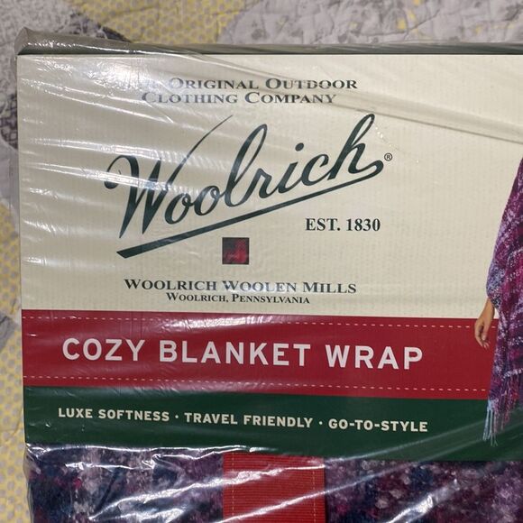 Woolrich boucle plaid cozy blanket wrap with fringe trim - Picture 8 of 8